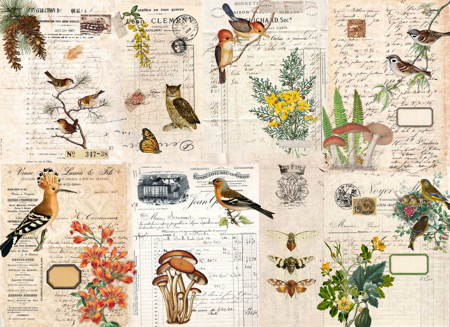 Fall Botanical Blocks Decoupage Paper by Roycycled Treasures