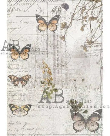 Butterflies and Script Text Rice Paper by AB Studio A4