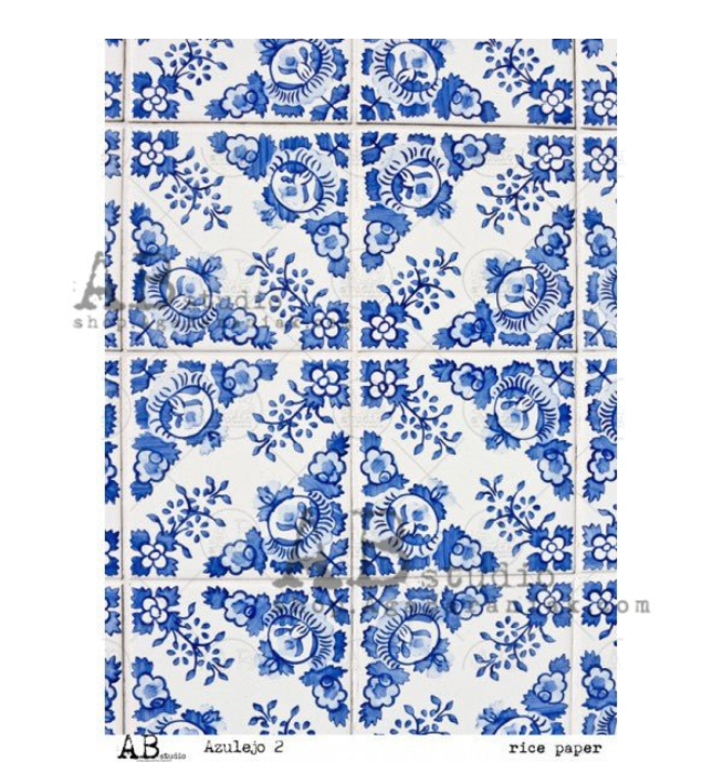 Blue Decorative Floral Tiles A4 by AB Studio