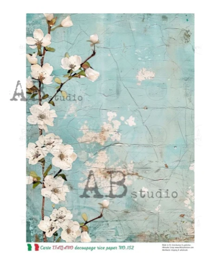 White Cherry Blossoms Rice Paper by AB Studio