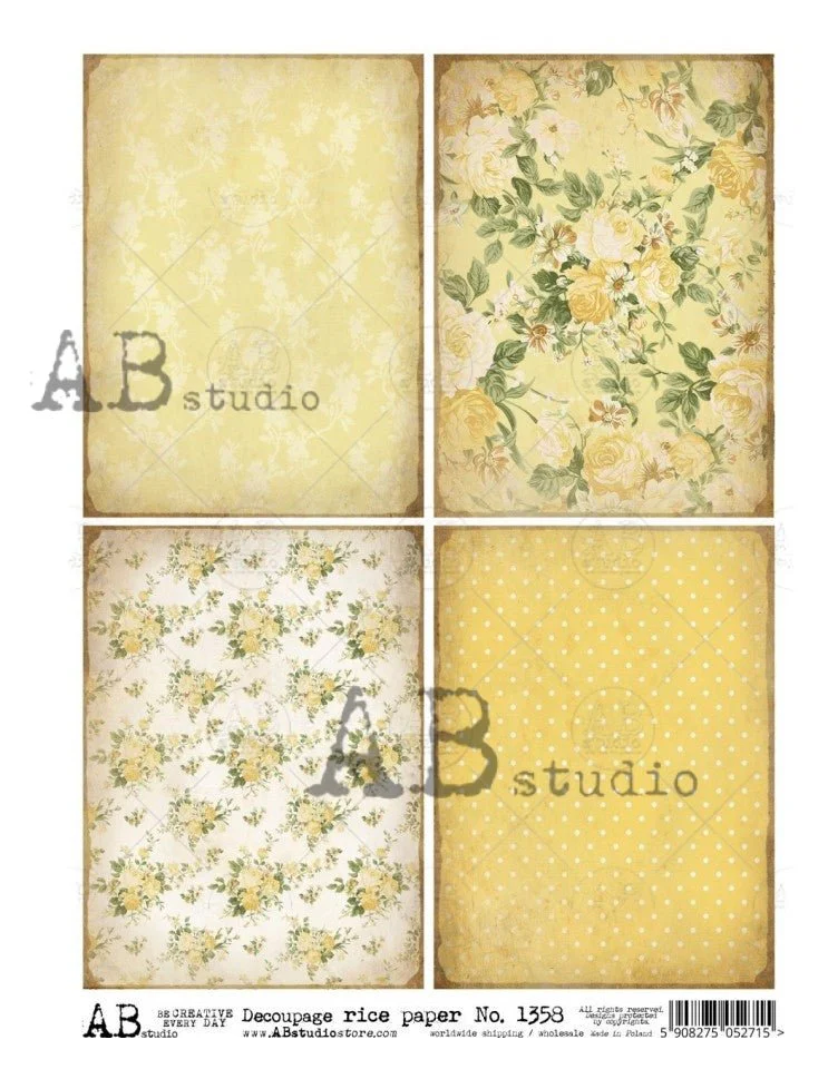 Yellow Flowers and Polka Dots Wallpaper Cards Rice Paper A4 by AB Studio
