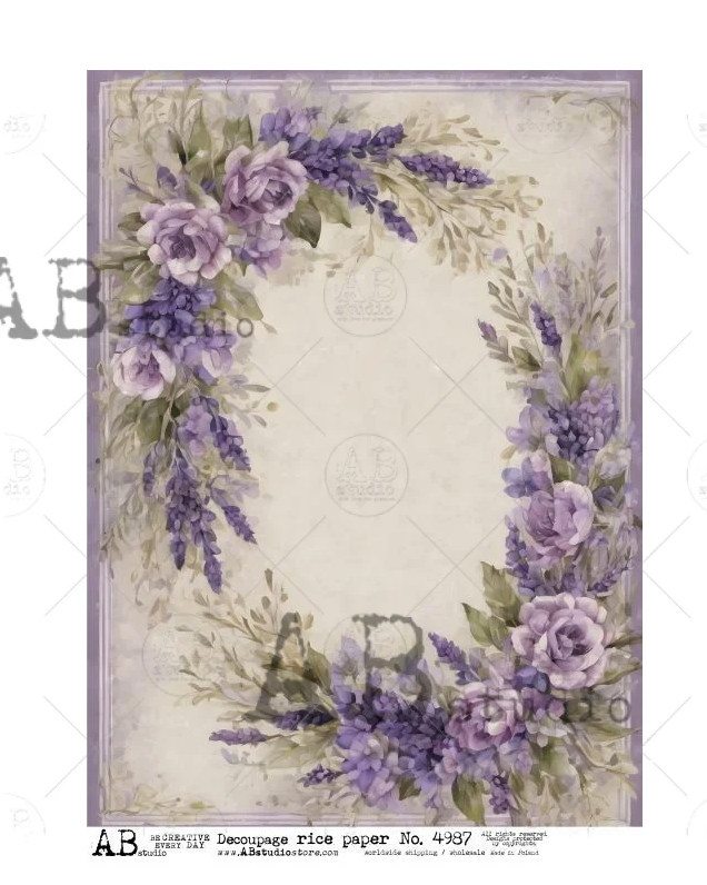 Lavender Wreath Rice Paper A4 by AB Studio