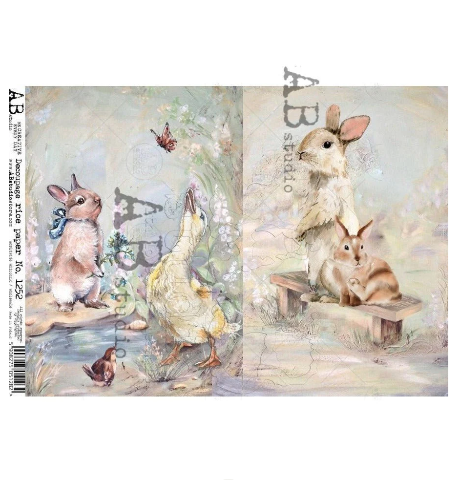 Young Rabbits and a Duckling Cards A4 by AB Studio