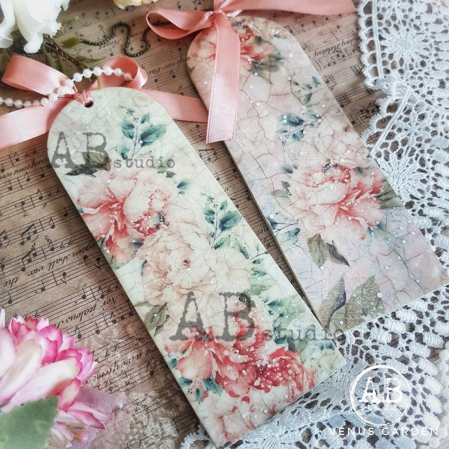 Distressed Pink Wall with Peonies A4 by AB Studio