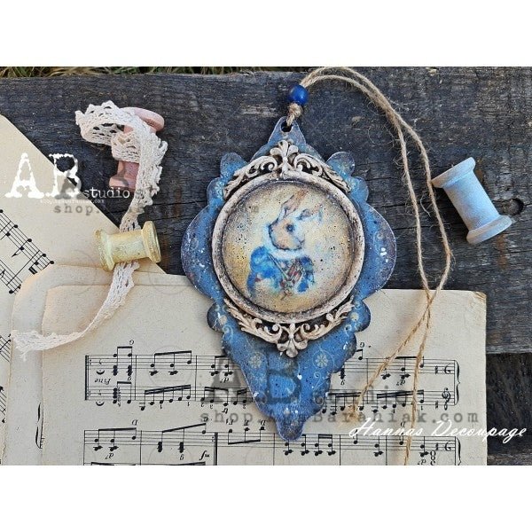 Vintage Blue Patterned Labels A4 Rice Paper by AB Studio