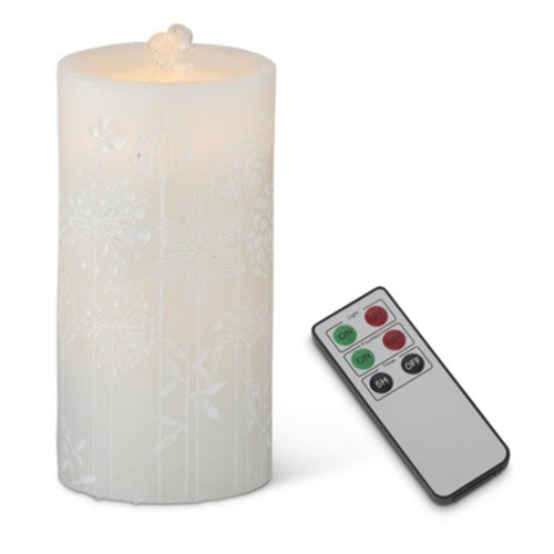 Water LED Flower Embossed Pillar Candle w/Timer by K & K