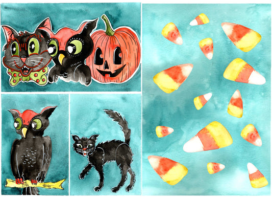 Retro Halloween Decoupage Paper by Roycycled Treasures