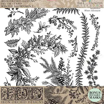 IOD Winter Adornment Stamp 12” x 12” Stamp 2 Page Set
