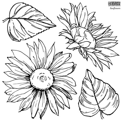 Sunflowers Clear Silicone Stamp by Iron Orchid Designs.  12" x 12" two-sheet set.