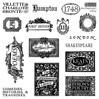 The Connoisseur's Library Labels 6x6 IOD Stamp