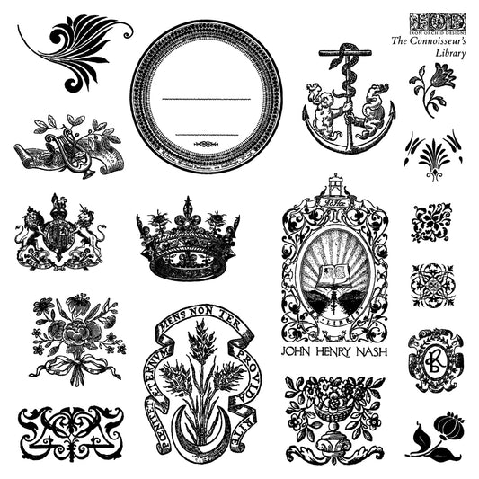 The Connoisseur's Library Labels 6x6 IOD Stamp