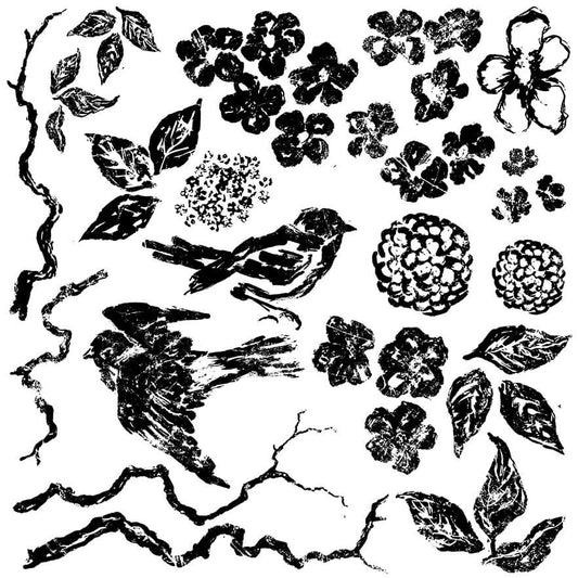 Birds Branches Blossoms 12x12 Decor Stamp™