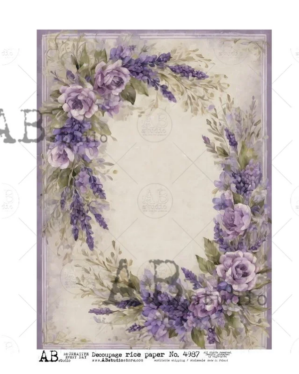 Lavender Wreath Rice Paper A4 by AB Studio – Vintage Inspirations ...